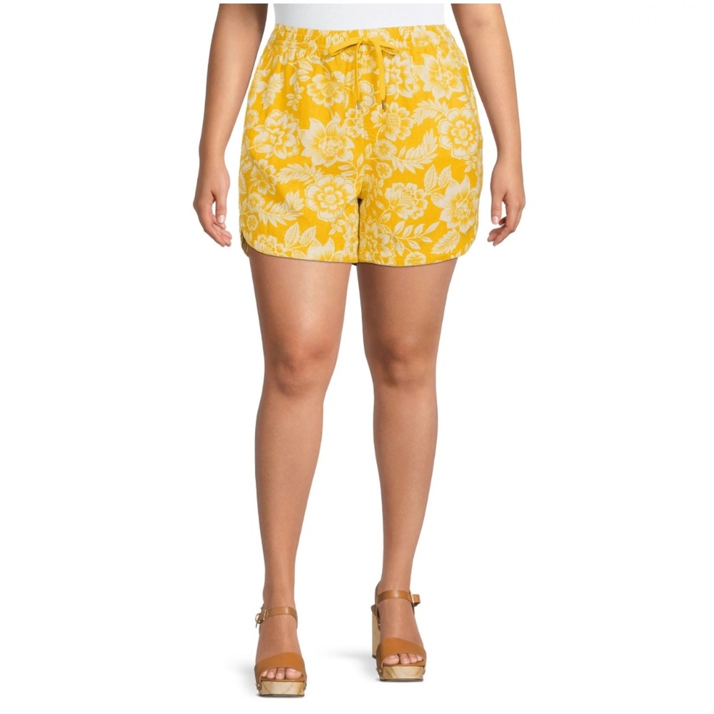 Terra & Sky Women's Plus Size Pull-On Drawstring Linen Shorts